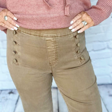 Pull On Side Button Truffle Flare Pants