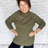 Spruce Rib Design Mock-Neck Sweater