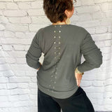 Emerald Sweater with Back Eyelet Detail