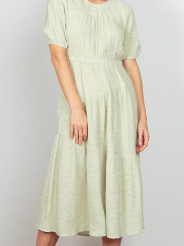 Puff Sleeve Textured Sage Dress