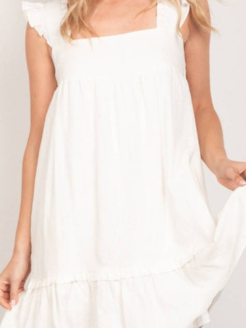 Ruffled White Linen Dress